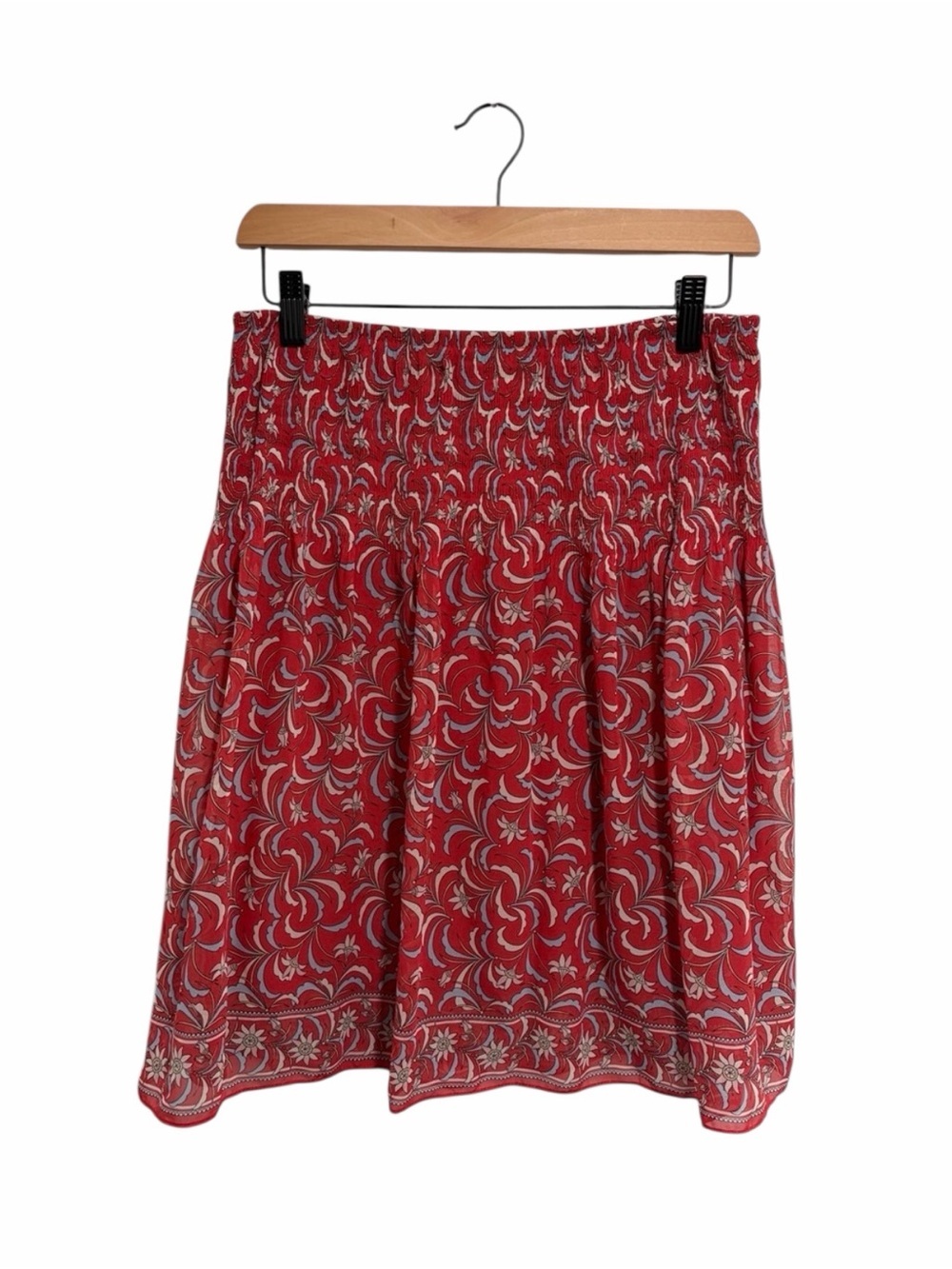 Max Studio Red Floral Patterned Smocked Waist Women's Skirt